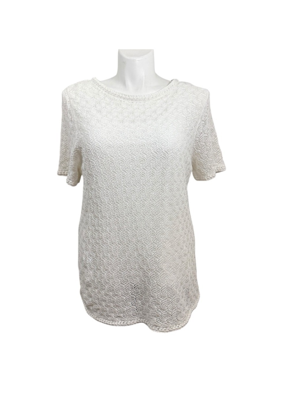 Coldwater Creek White Crochet Short Sleeve Tee 2X